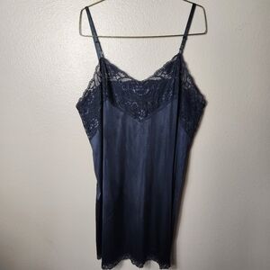 Adonna Womens Plus Vintage Black Satin Lace Nightie Chemise Dress-Size 48 (2X)